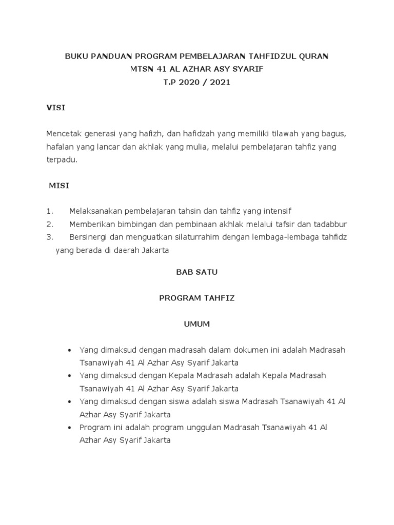 Program Tahfiz Al-Quran MTSN 41 | PDF