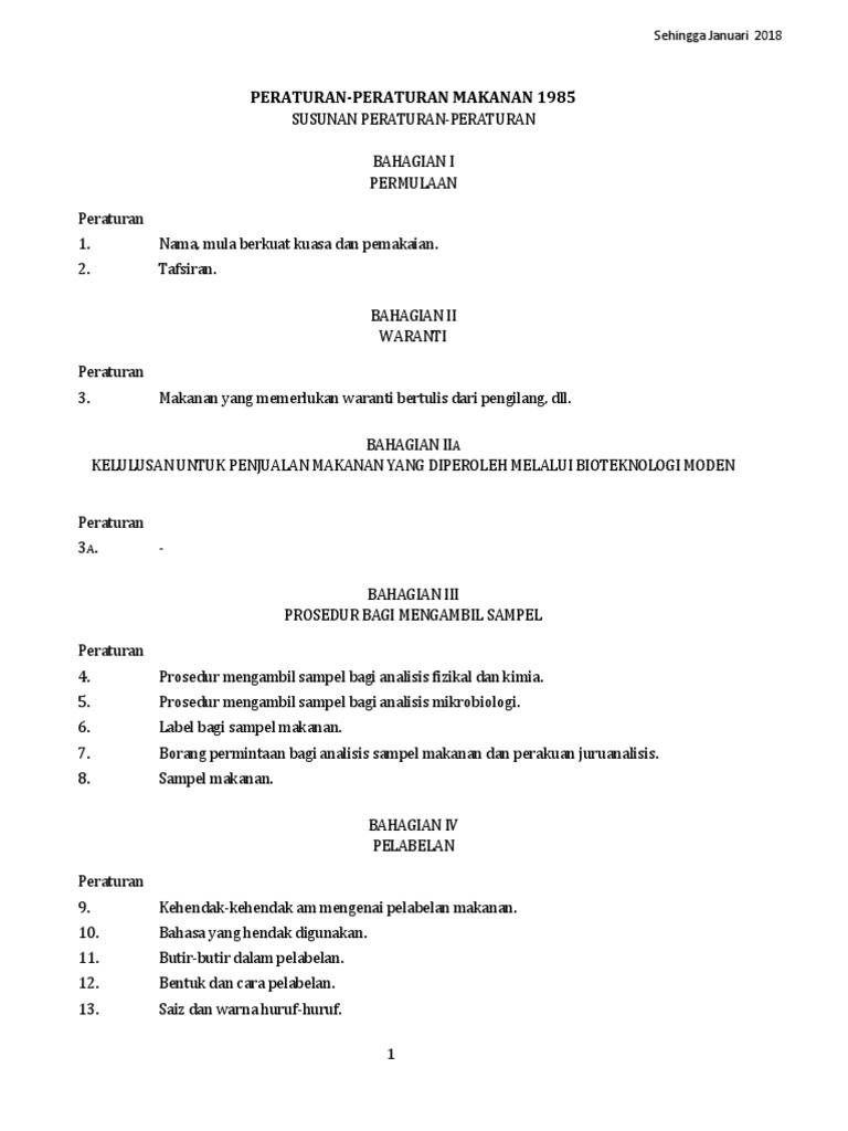 Peraturan Makanan 1985 Pdf