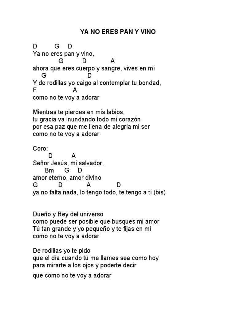 Letra de "Ya no eres pan y vino" | PDF