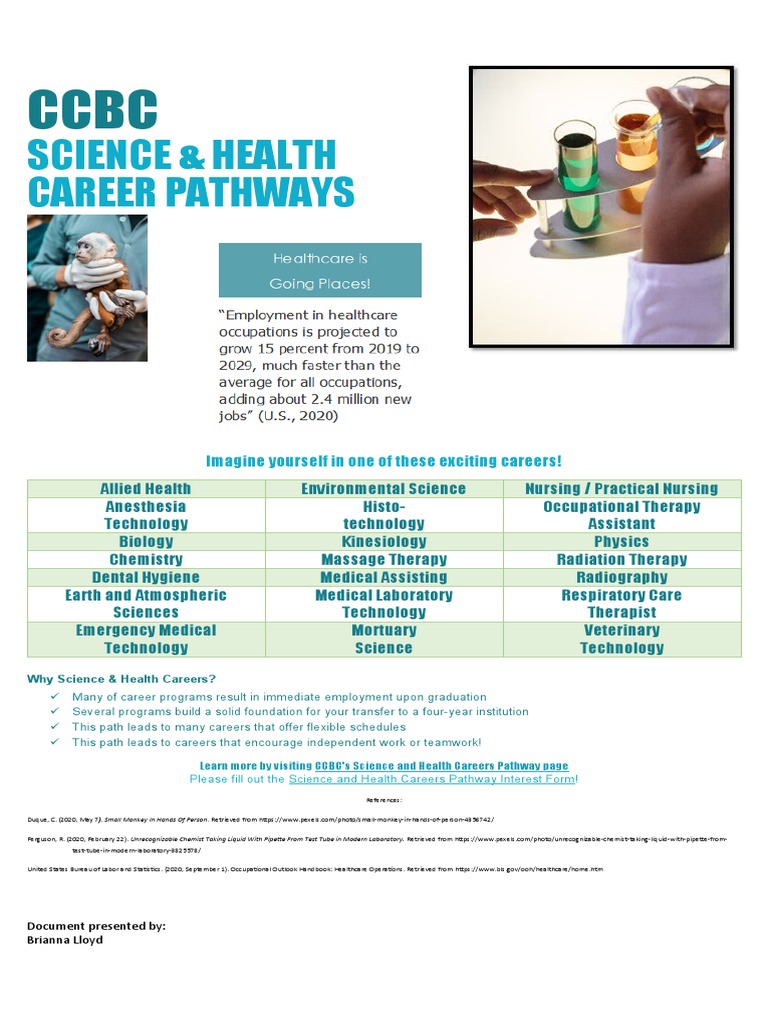 CCBC Science and Health Career Pathway 1 PDF Nursing Medicine