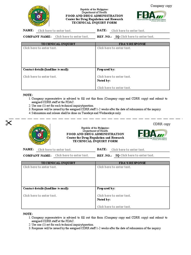 CDRR Technical Inquiry Submission Form | PDF | Food And Drug ...