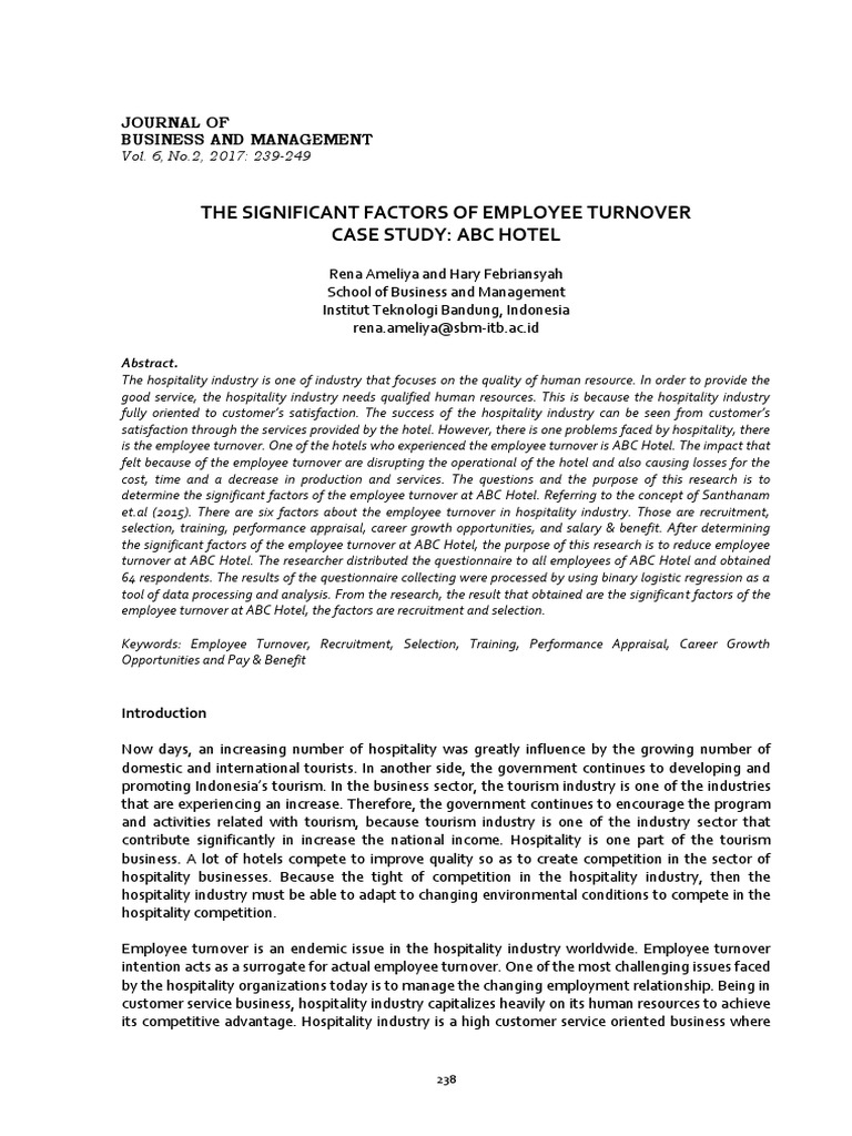The Significant Factors of Employee Turnover Case Study: Abc Hotel ...