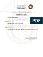 Certification: Office of The Punong Barangay