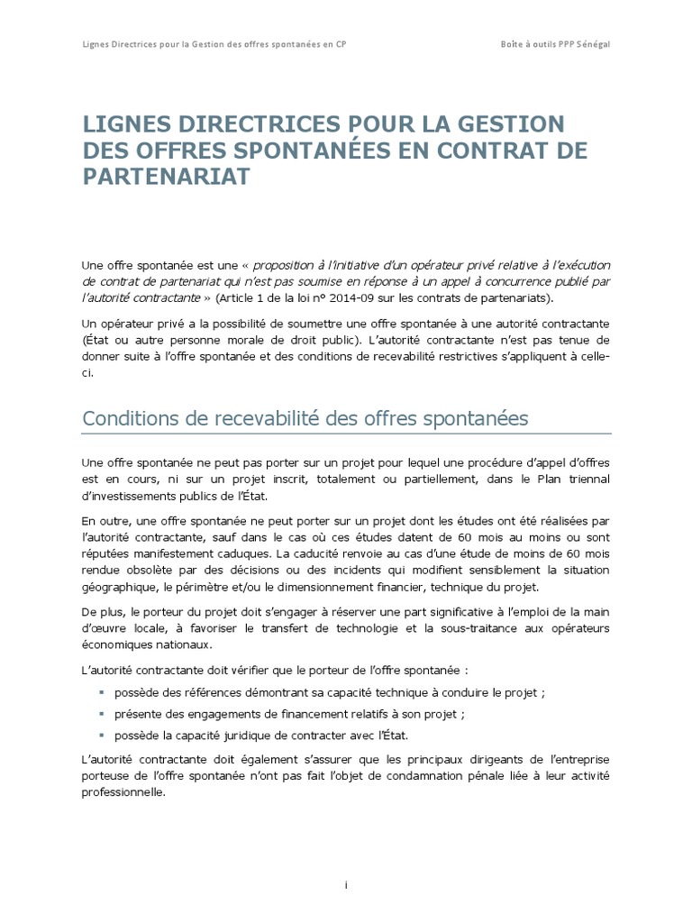 Lignes Directrices Gestion Offres Spontanees - PPP | PDF | Partenariat ...