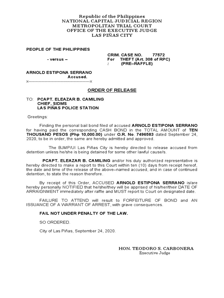 Release Orders for Multiple Accused | PDF | Bail | Arrest