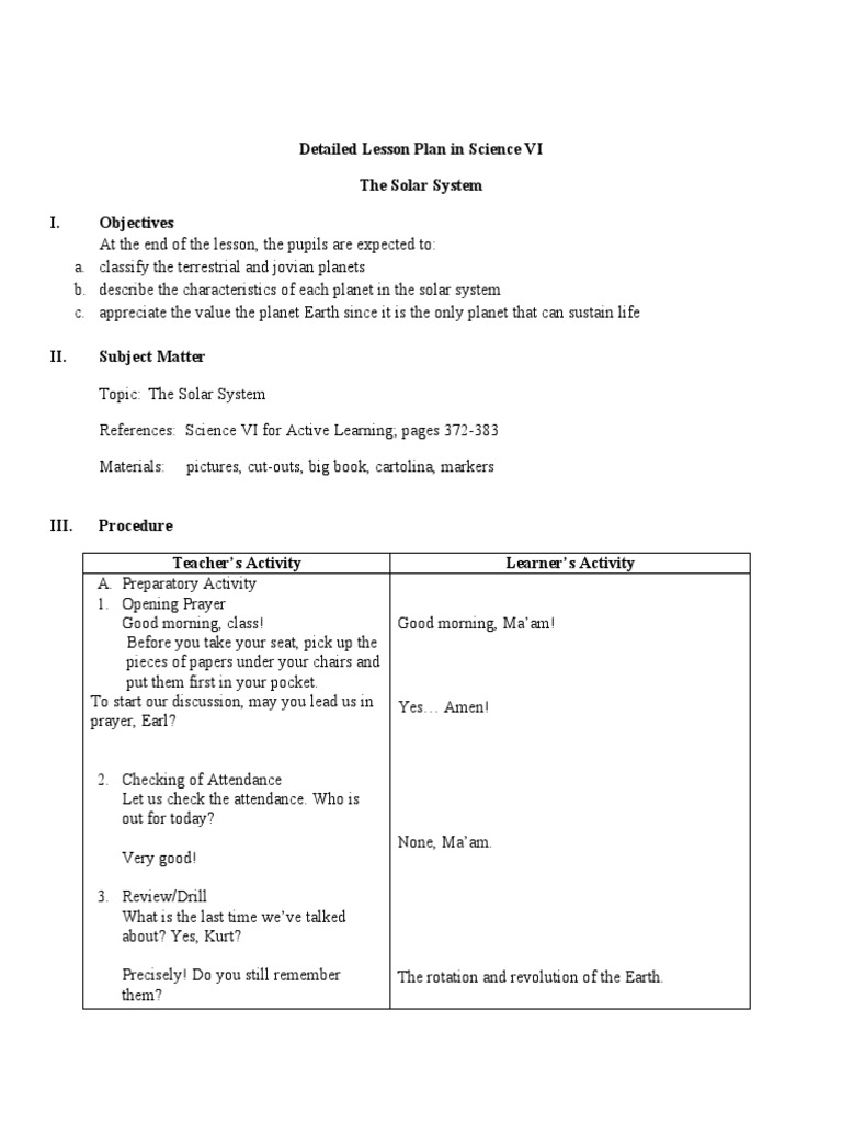 Grade 6 Solar System Lesson Plan | PDF | Natural Satellite | Planets