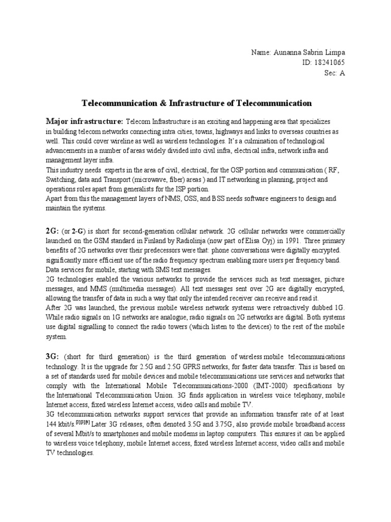 Infrastructure and Major Mobile Network Operators in