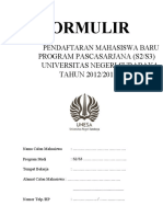 Formulir: Program Pascasarjana (S2/S3) Universitas Negeri Surabaya TAHUN 2012/2013