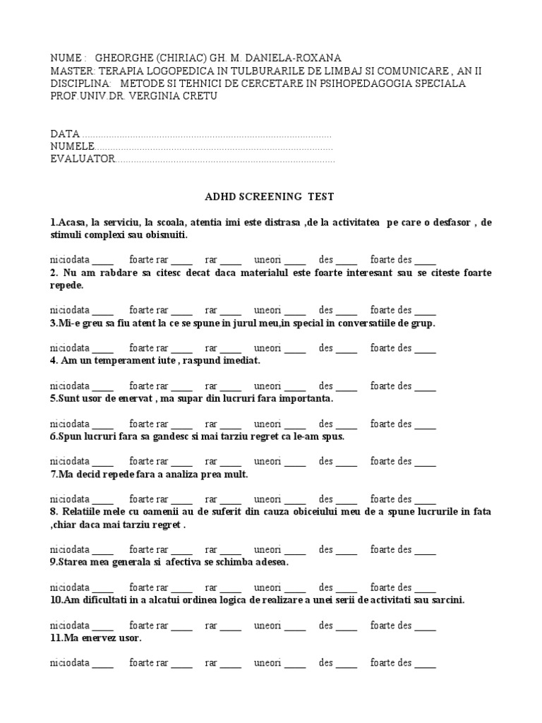ADHD Screening PDF | PDF