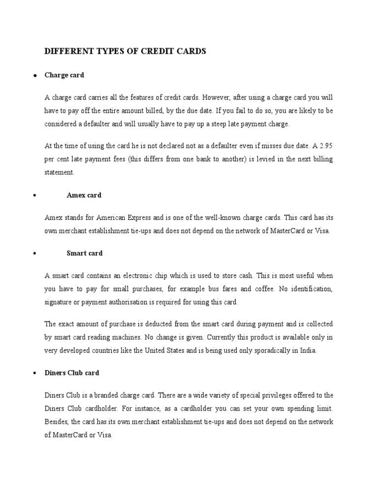 Different Types of Credit Cards PDF Visa Inc. Credit Card