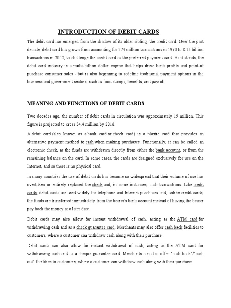 Introduction Of Debit Cards Pdf