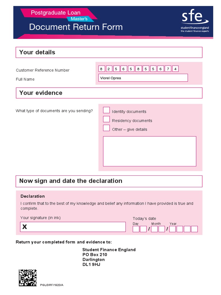 Document Return Form for Student Finance | PDF