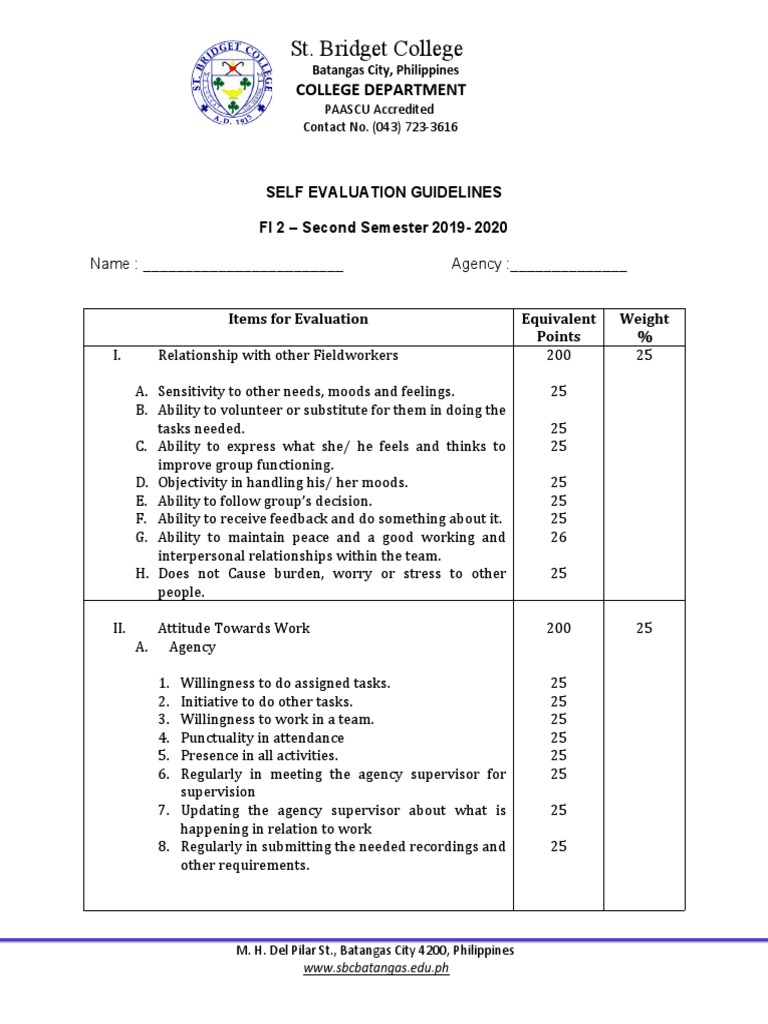 Self Evaluation Guidelines for Fieldworkers | PDF | Action (Philosophy ...