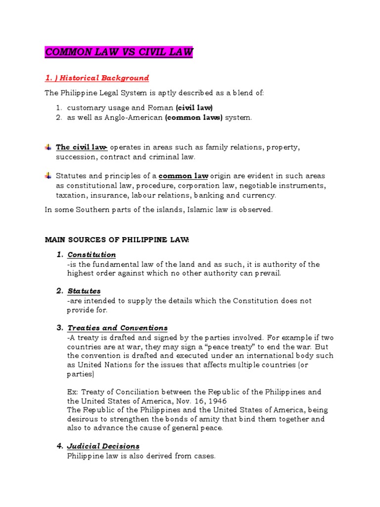 Common Law and Civil Law in the Philippines | PDF | Common Law | Precedent