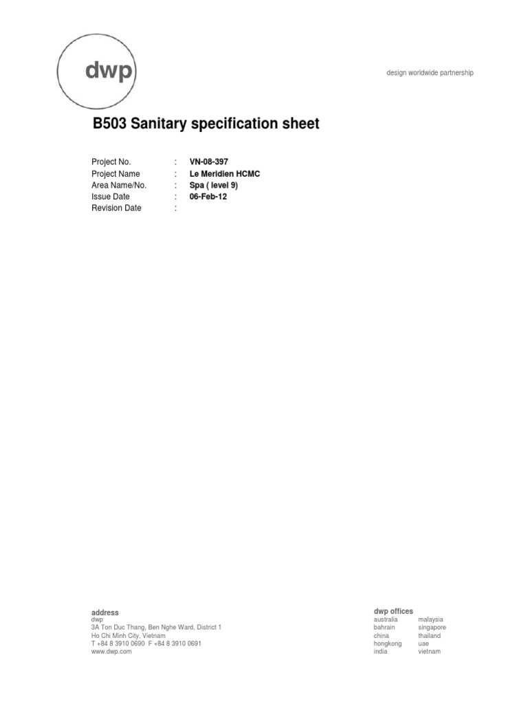 B503 Sanitary Spec Spa PDF Vietnam Plumbing