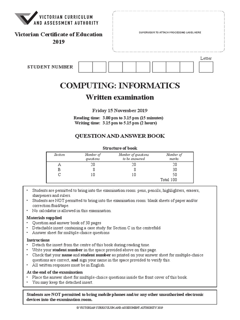 Computing: Informatics: Written Examination | PDF | Test (Assessment ...
