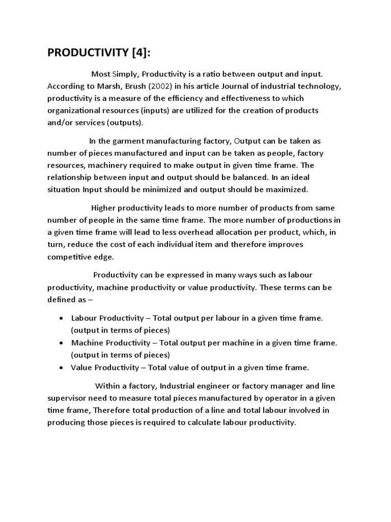Understanding Productivity in Manufacturing | PDF
