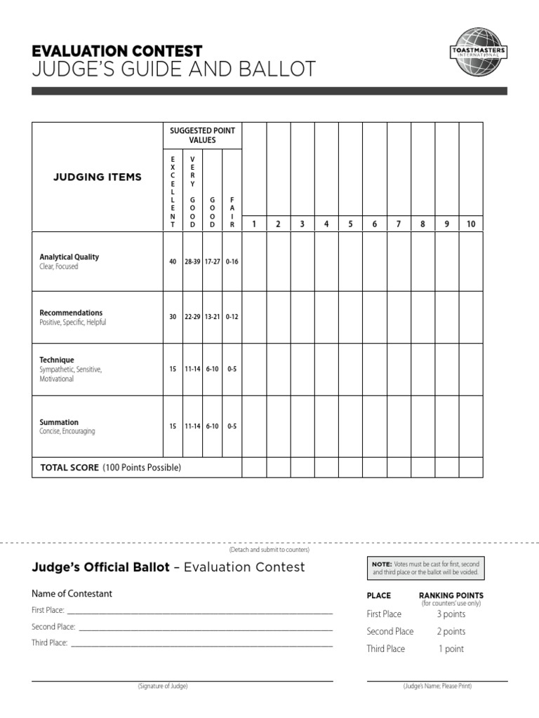 1179Evaluation Contest Judges Guide and Ballot PDF PDF Evaluation