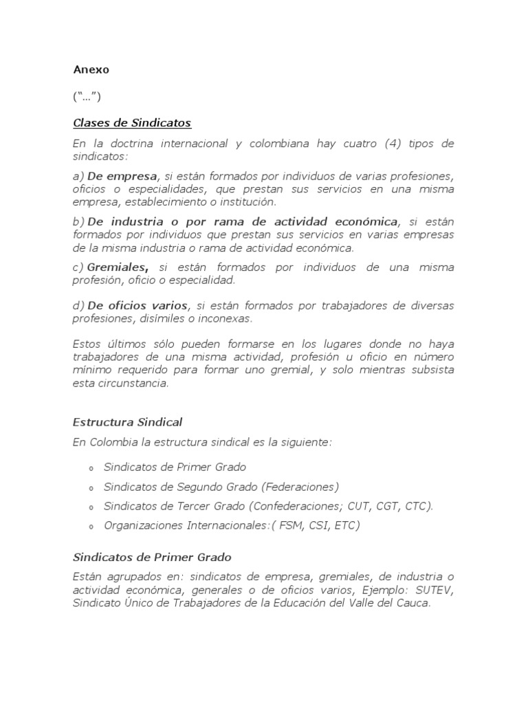 Estructura y Clases de Sindicatos en Colombia | PDF | Sindicato ...