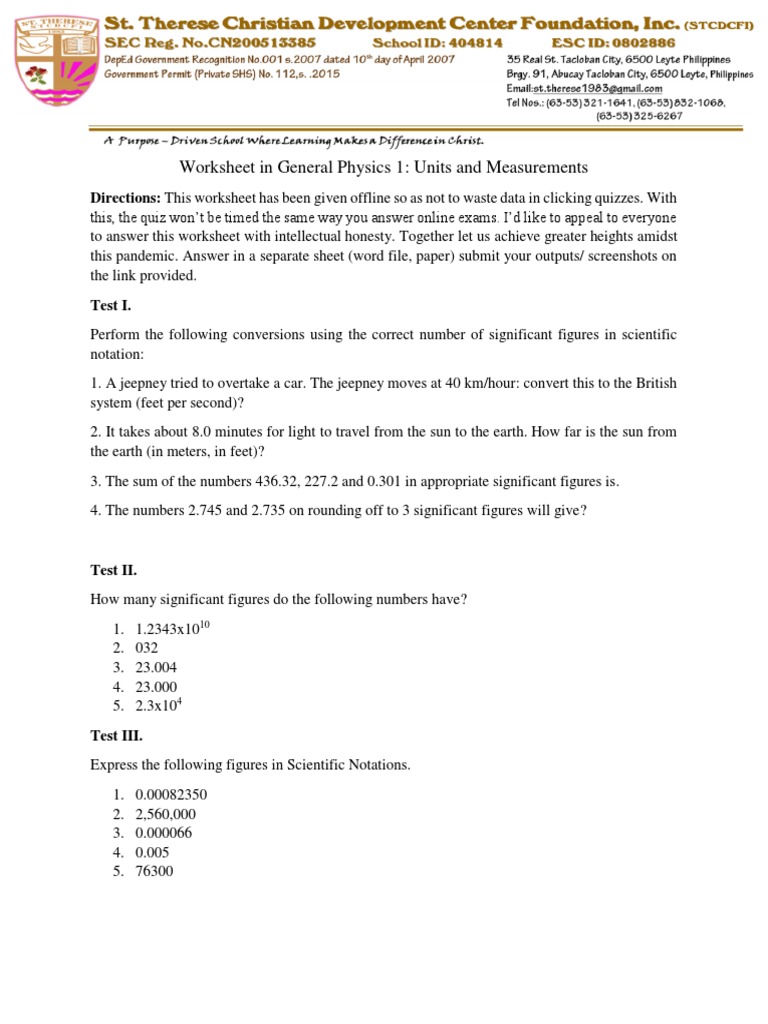 Worksheet in General Physics 1 | PDF