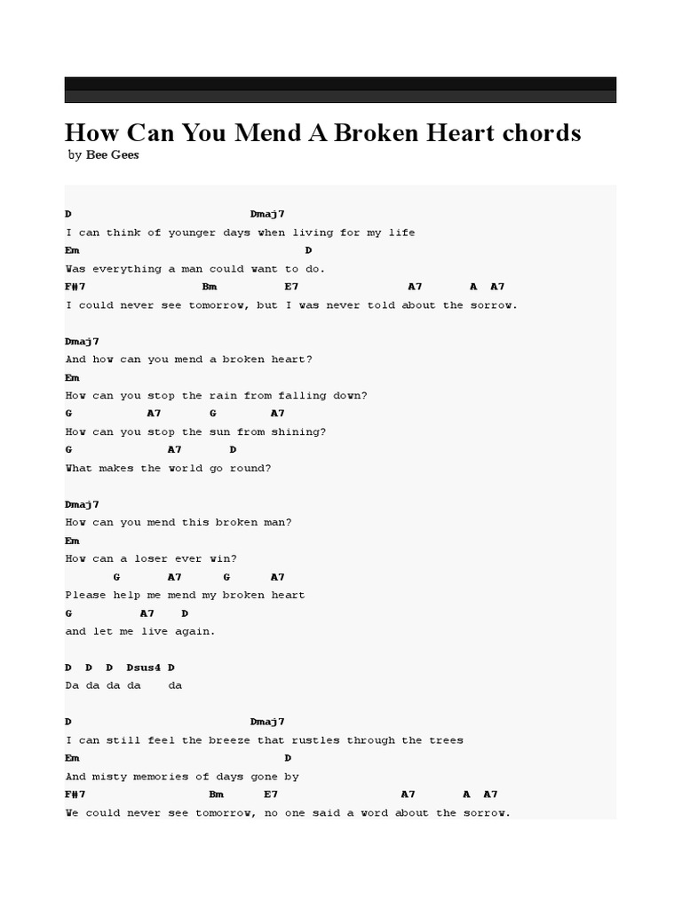 How Can You Mend A Broken Heart Chords PDF