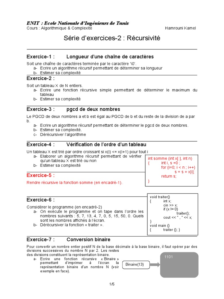 Td2 Recursivite Theorie De La Complexite Informatique Theorique Division