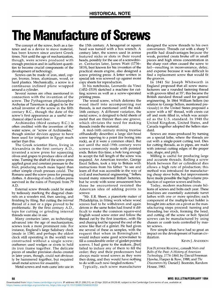 History of Screw Manufacturing | PDF | Thin Film | Screw