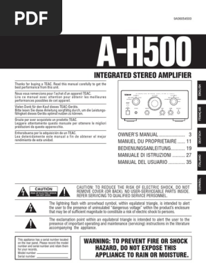 TEAC A-H500 Integrated Amplifier Manual | PDF | Ac Power Plugs And
