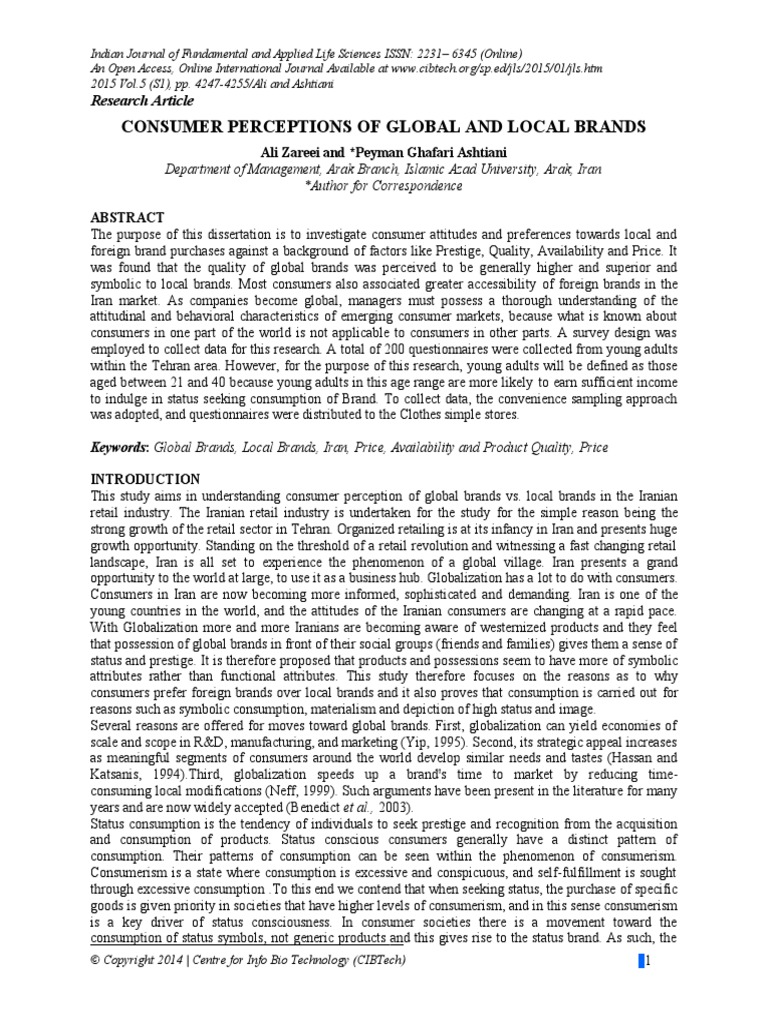 Consumer Perceptions of Global and Local Brands: Research Article | PDF ...