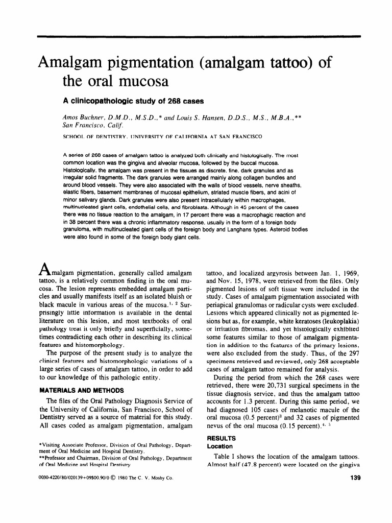 Amalgam Pigmentation (Amalgam Tattoo) of The Oral Mucosa A
