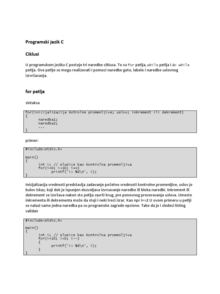 Programski Jezik C - Petlje | PDF