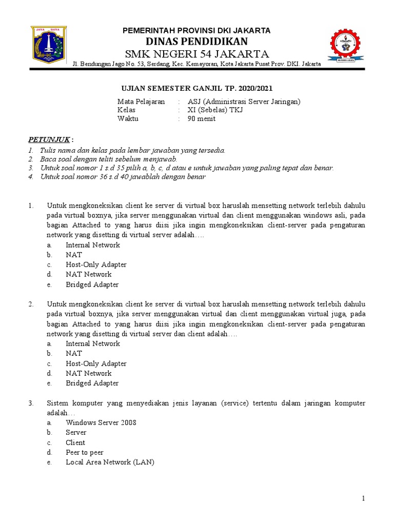 Soal Pts Asj Tkj 11 2020 2021 Doc
