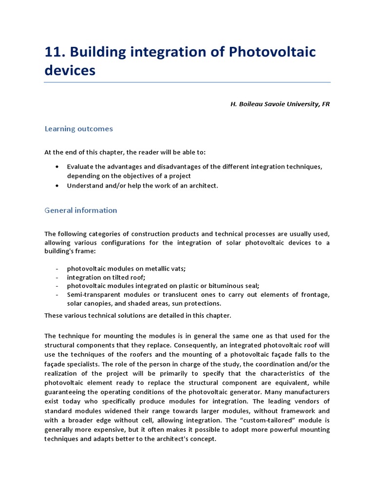 Building Integration of Photovoltaic | PDF | Photovoltaics | Solar Cell