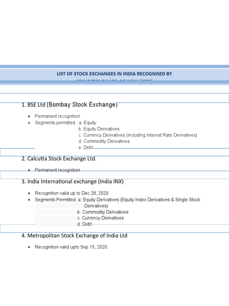 Recognized Stock Exchanges in India | PDF