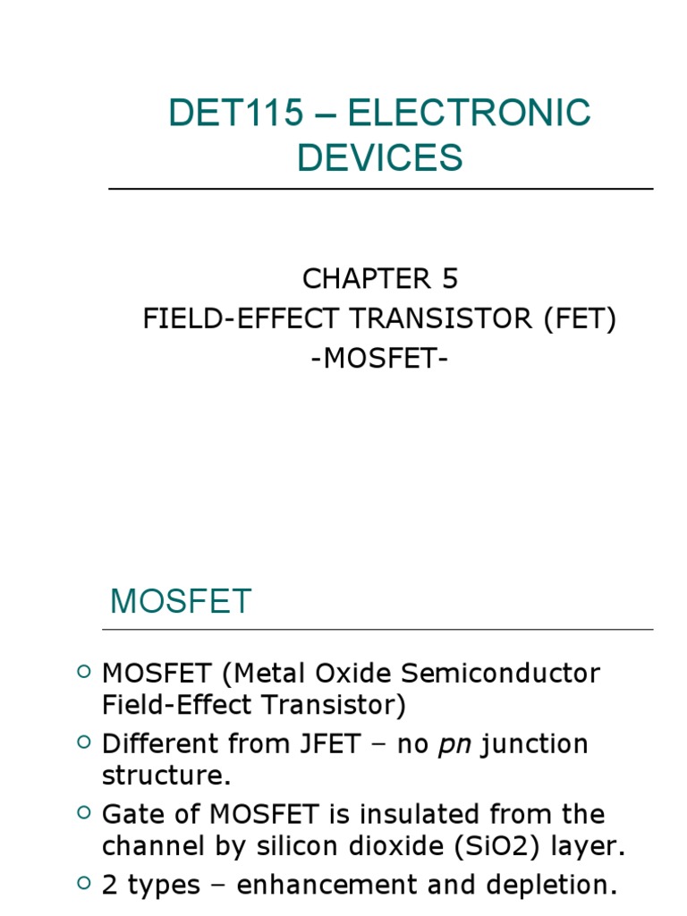 Understanding MOSFET Types and Operations | PDF | Field Effect ...