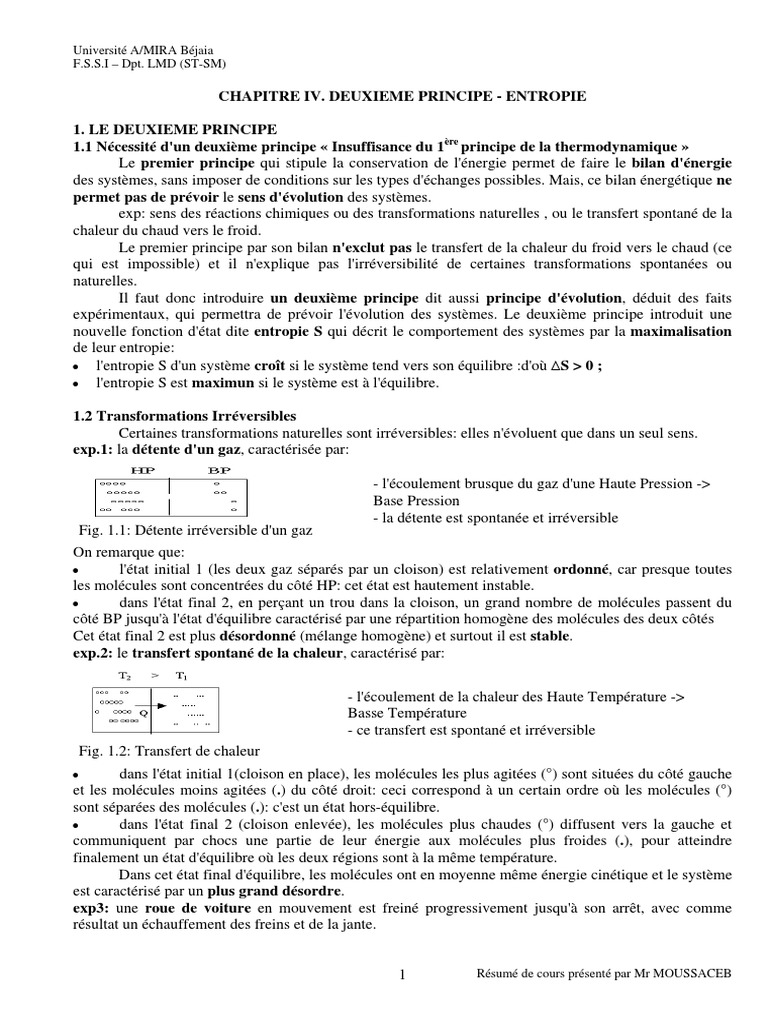 Deuxième principe de la thermodynamique | PDF | Entropie | Transfert ...