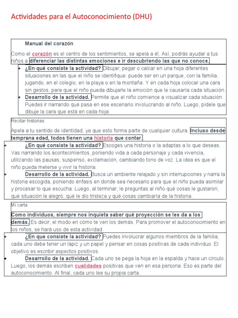 Actividades para El Autoconocimiento | PDF | Las emociones | Conceptos ...