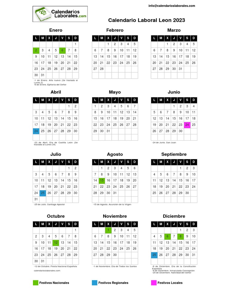 Dias Festivos Leon 2023 Calendario Laboral Leon 2023: Enero Febrero Marzo | PDF