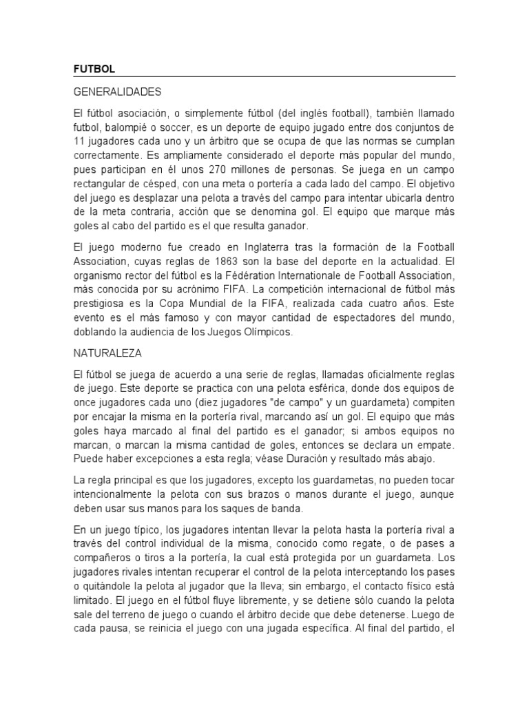 Fútbol: El Deporte Más Popular | PDF | Asociación de Futbol | Deportes ...