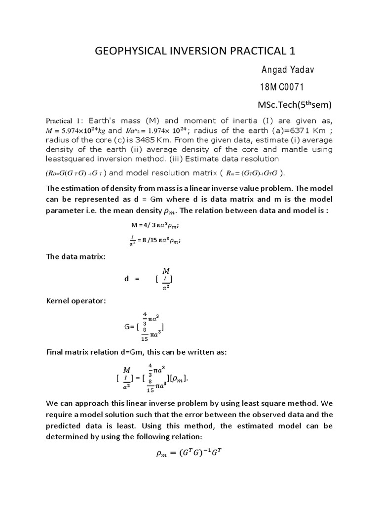 18MC0071... GI... Practical 1 PDF | PDF | Inverse Problem | Applied ...
