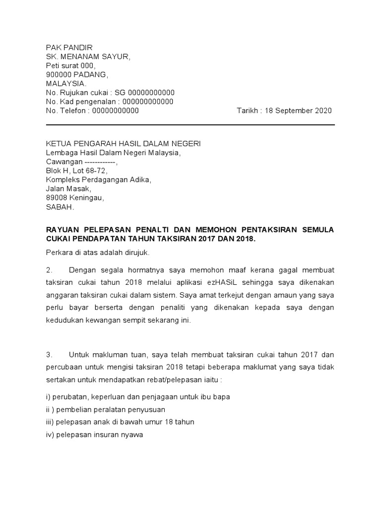 Contoh Surat Mohon Bayar Cukai Tanah