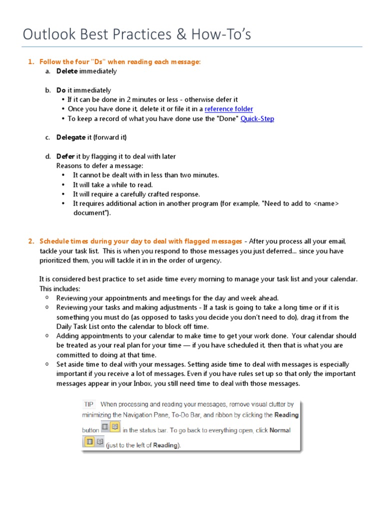 Outlook Best Practices & How-To's: 1. Follow The Four 