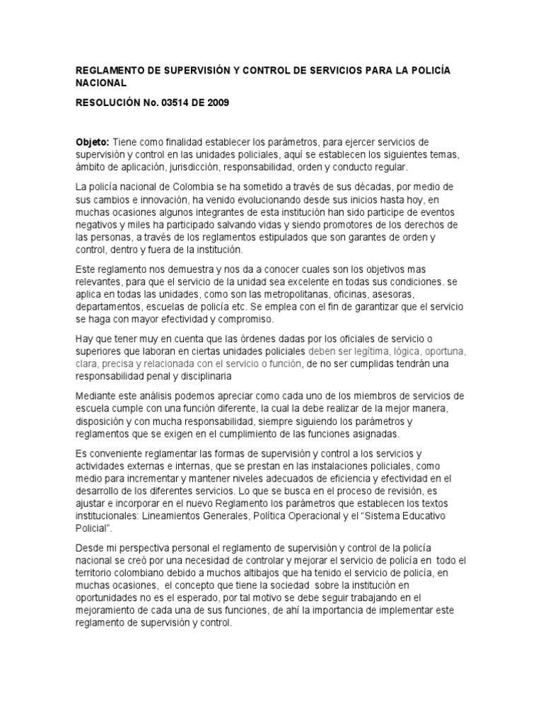 Taller Reglamento de Supervisión y Control de Servicios para La Policía ...