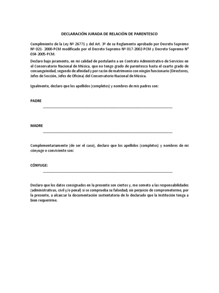 Declaracion Jurada de Parentesco | PDF | Parentesco | Justicia