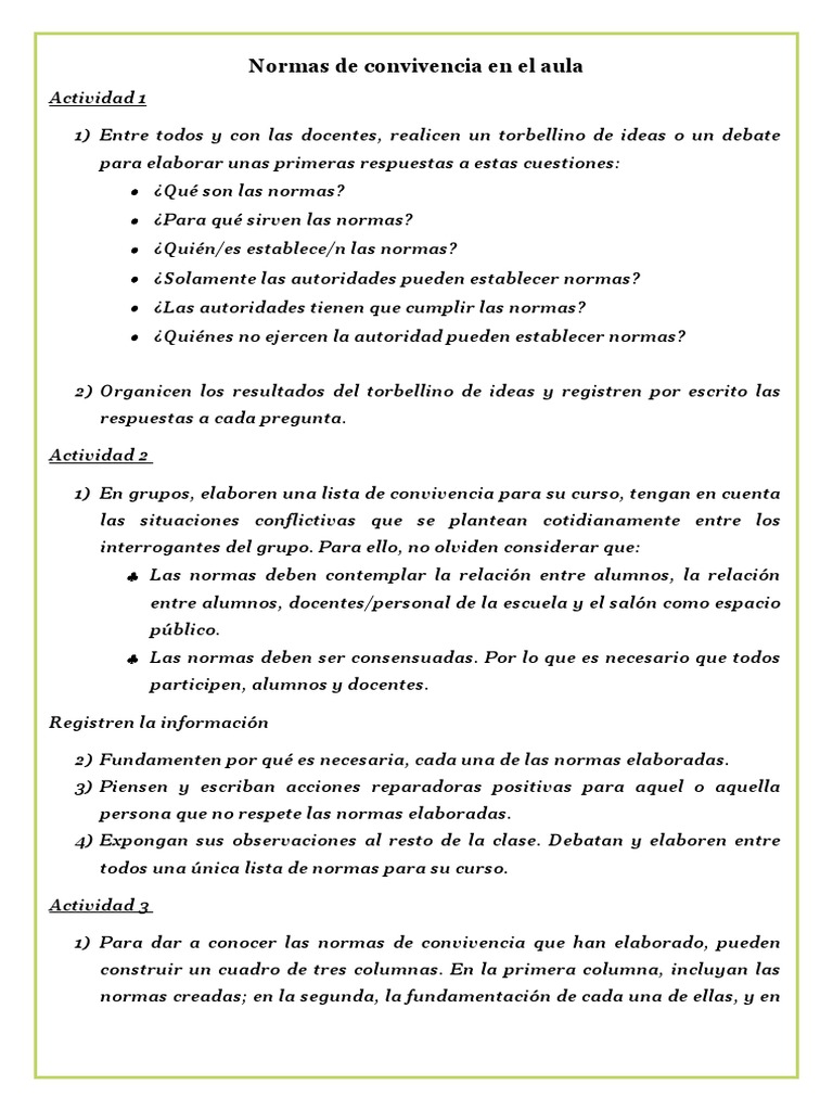 Normas de Convivencia en El Aula | PDF