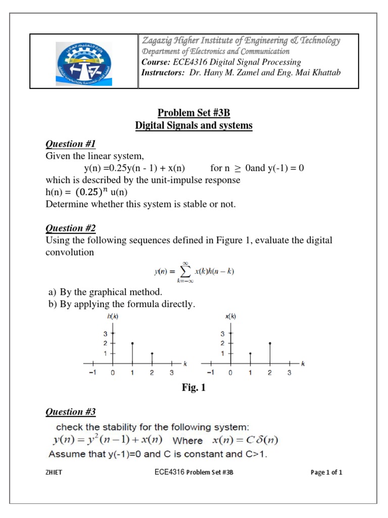 Question #1: Problem Set #3B Digital Signals and Systems | PDF