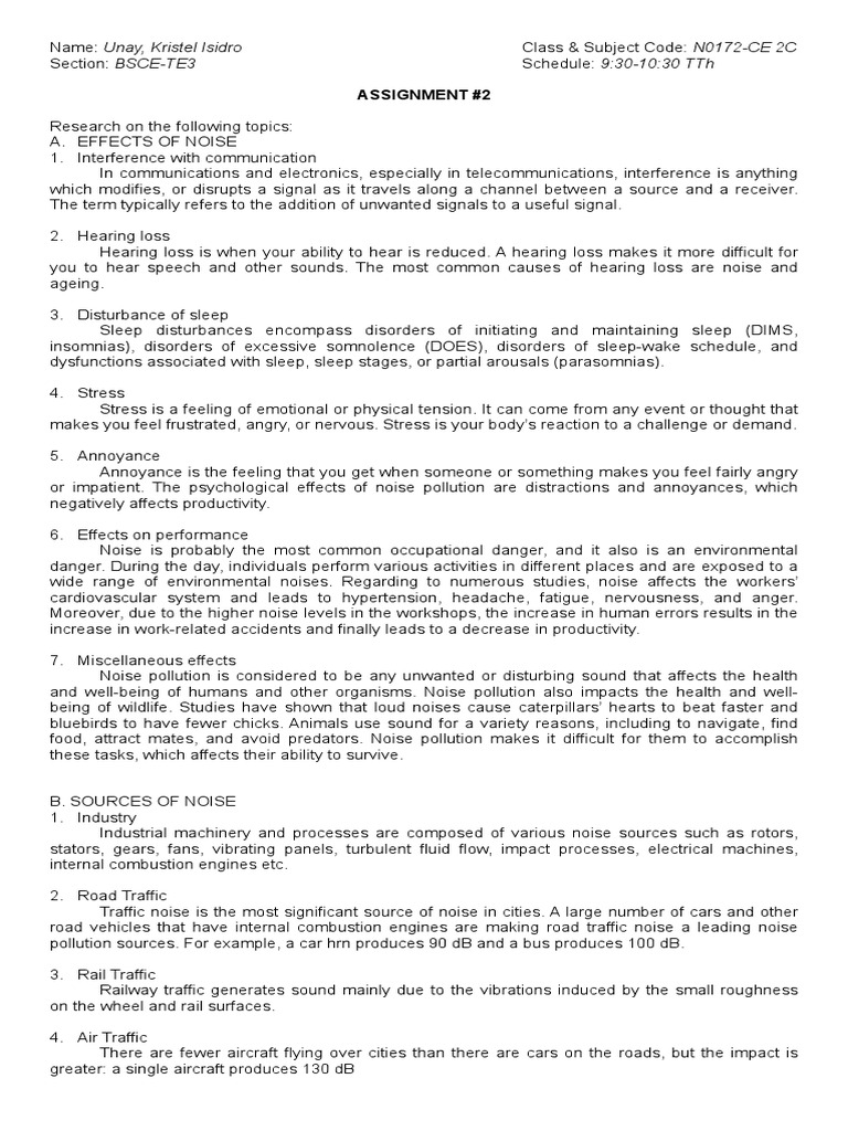 Assignment #2: Class & Subject Code: N0172-CE 2C | PDF | Hearing Loss ...