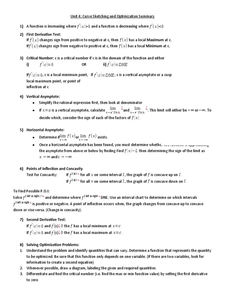Curve Sketching & Optimization Guide | PDF | Asymptote | Analysis