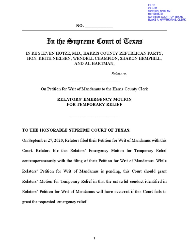 Harris Cnty GOP Motion For Stay | PDF | Postal Voting | United States  Postal Service