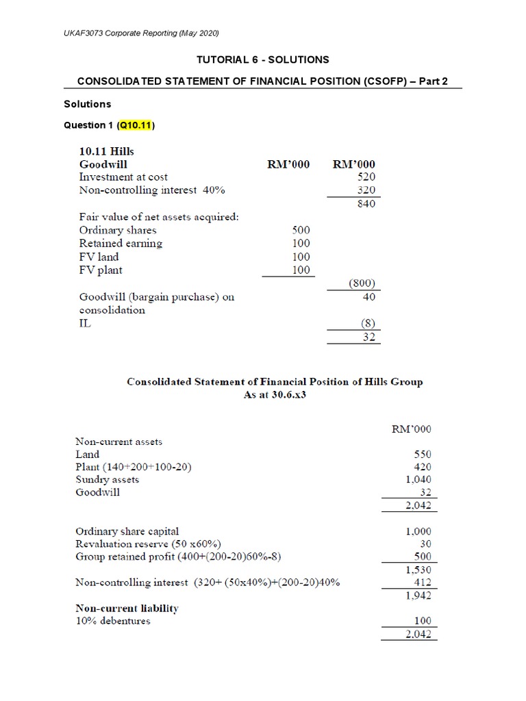 CSOFP Solutions for Corporate Reporting | PDF | Goodwill (Accounting ...